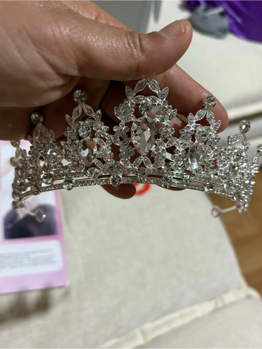 Silver Crystal Bridal Tiara Crown with Decorative Accents